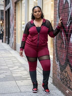 Mesh Panel Hooded Jogger Set - Size 3XL